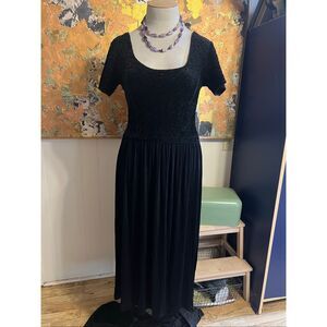 Vintage Pipe Dreams Palm Springs Boucle & Jersey Black Scoop Neck Dress L